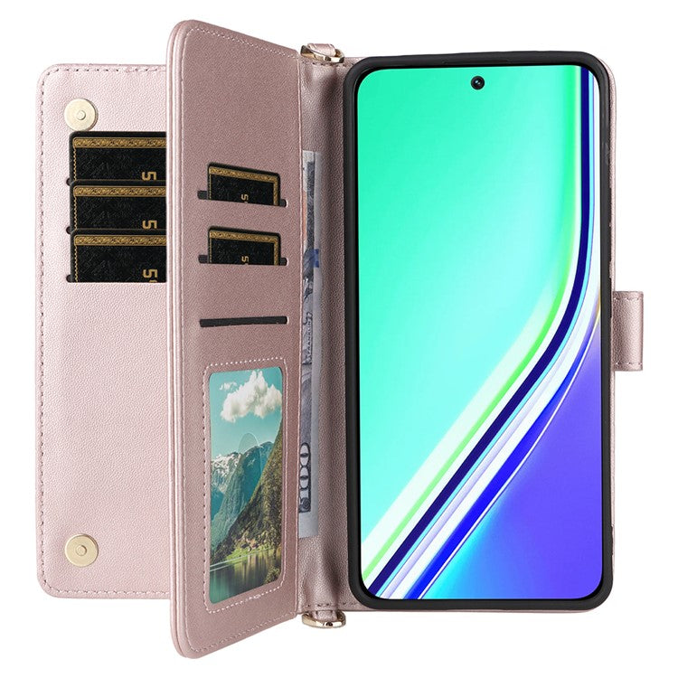 For Realme P3 Pro 5G Case with Shoulder Strap Wallet Leather Phone Cover - Pink