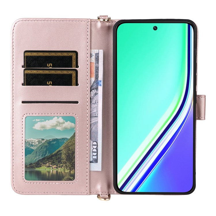 For Realme P3 Pro 5G Case with Shoulder Strap Wallet Leather Phone Cover - Pink