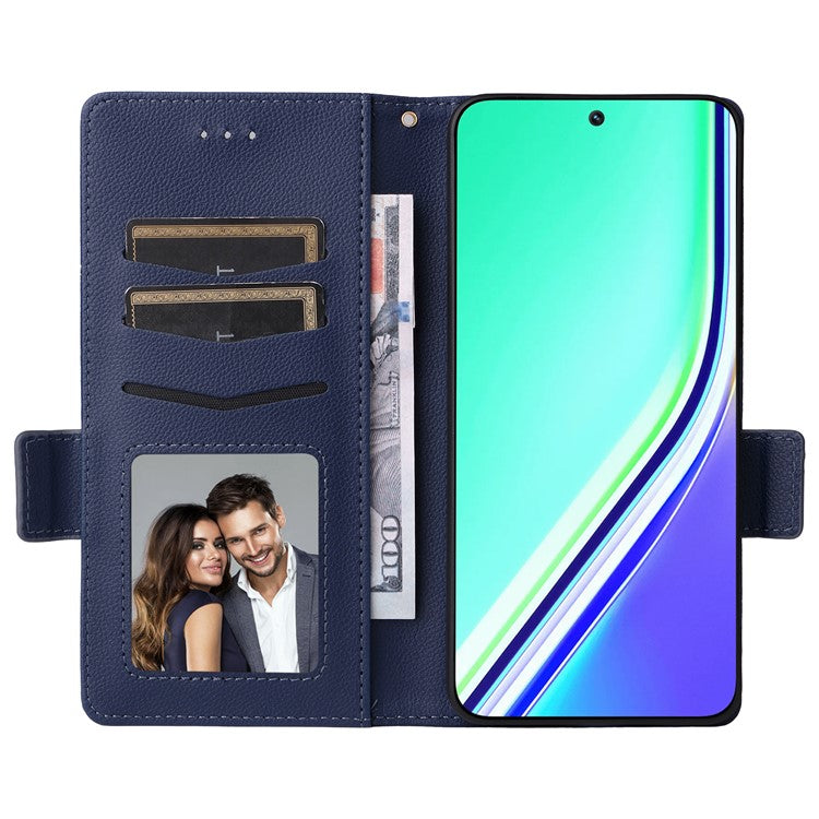 For Realme P3 Pro 5G Case Wallet Flip Litchi Texture PU Leather Phone Cover - Dark Blue