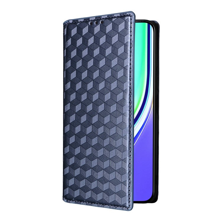 For Realme P3 Pro 5G Case Wallet Rhombus Imprinted Leather Phone Cover - Blue