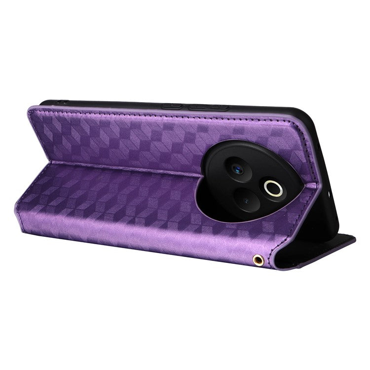 For Realme P3 Pro 5G Case Wallet Rhombus Imprinted Leather Phone Cover - Purple