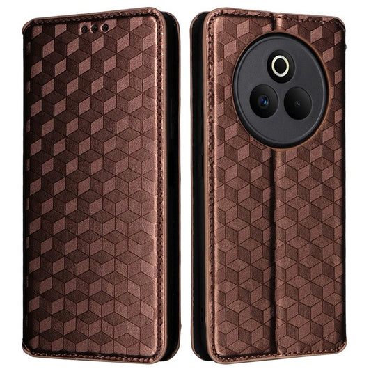 For Realme P3 Pro 5G Case Wallet Rhombus Imprinted Leather Phone Cover - Brown