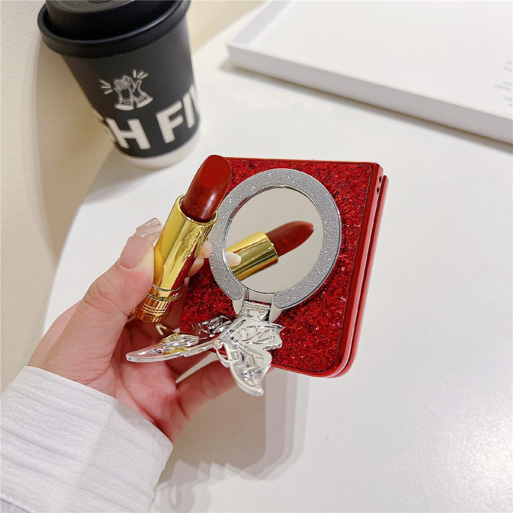 For Samsung Galaxy Z Flip7 FE 5G / Z Flip6 5G Case with Mirror Butterfly Kickstand Glitter TPU + PC Phone Cover - Gold