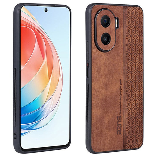AZNS Imprinted Pattern Phone Case for Honor X40i 5G, PU Leather Coated TPU Shockproof Protective Cover - Brown