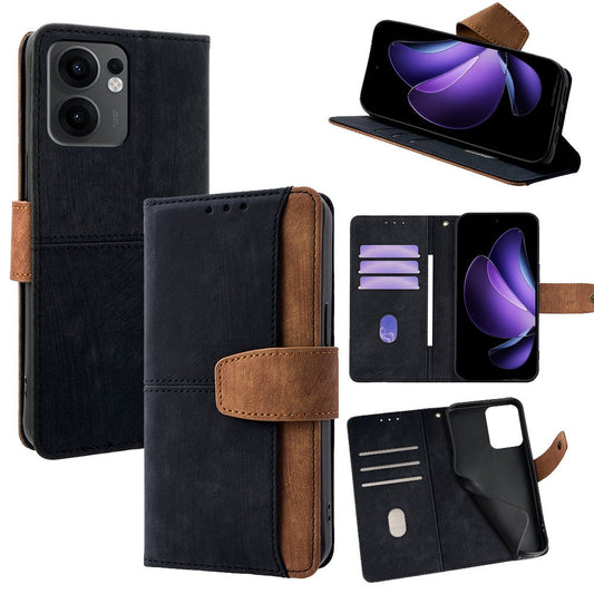 For Oppo Reno13 F 5G  /  4G Case RFID Blocking Color Splicing PU Leather Wallet Phone Cover - Black