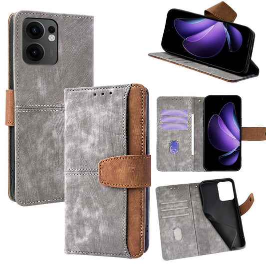 For Oppo Reno13 F 5G  /  4G Case RFID Blocking Color Splicing PU Leather Wallet Phone Cover - Grey