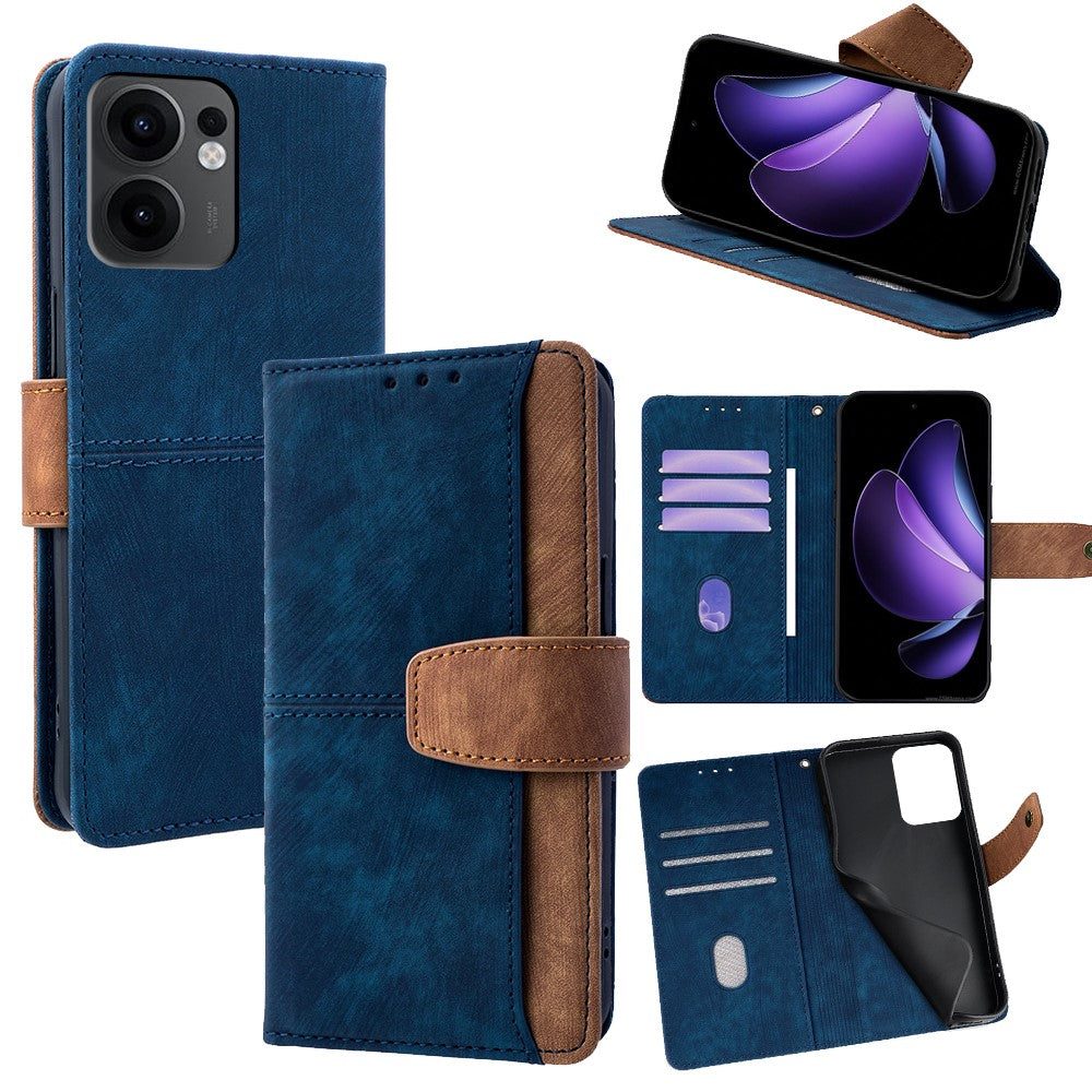For Oppo Reno13 F 5G  /  4G Case RFID Blocking Color Splicing PU Leather Wallet Phone Cover - Blue