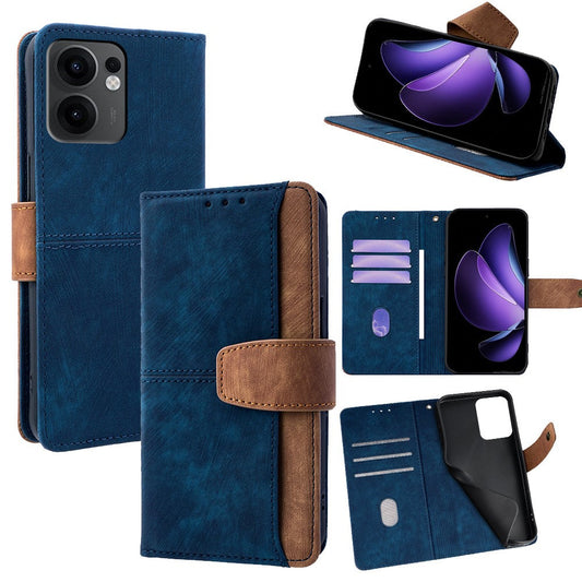 For Oppo Reno13 F 5G  /  4G Case RFID Blocking Color Splicing PU Leather Wallet Phone Cover - Blue