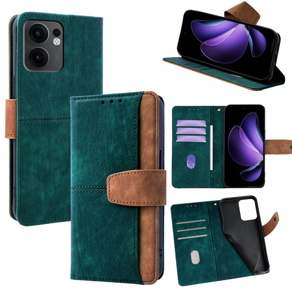 For Oppo Reno13 F 5G  /  4G Case RFID Blocking Color Splicing PU Leather Wallet Phone Cover - Green