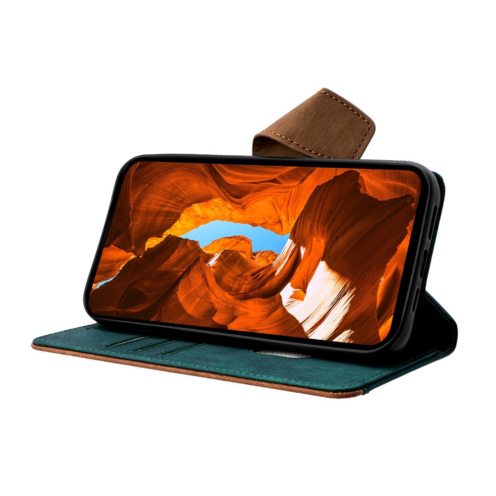 For Oppo Reno13 F 5G  /  4G Case RFID Blocking Color Splicing PU Leather Wallet Phone Cover - Green