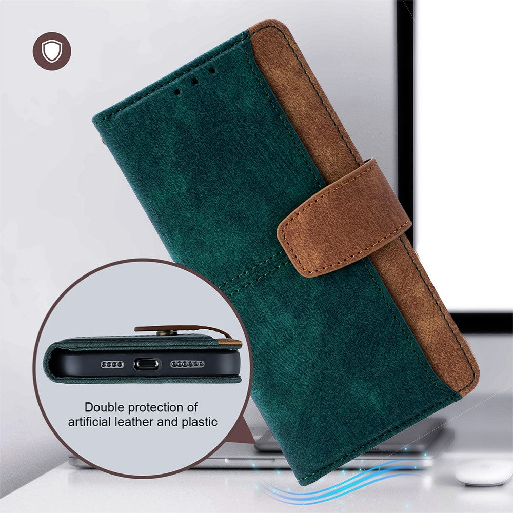 For Oppo Reno13 F 5G  /  4G Case RFID Blocking Color Splicing PU Leather Wallet Phone Cover - Green