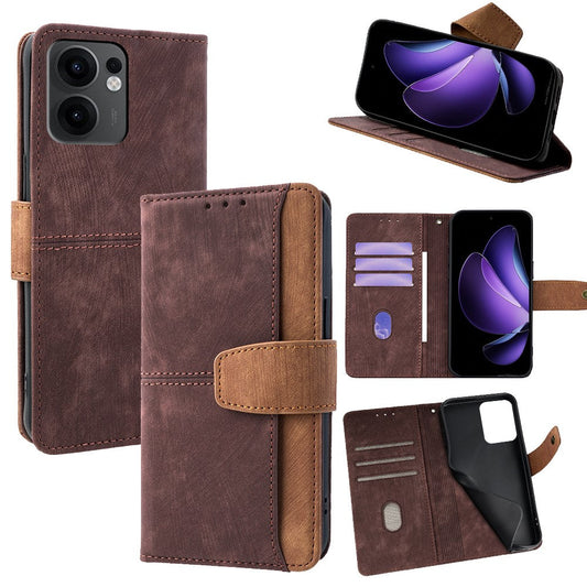 For Oppo Reno13 F 5G  /  4G Case RFID Blocking Color Splicing PU Leather Wallet Phone Cover - Brown