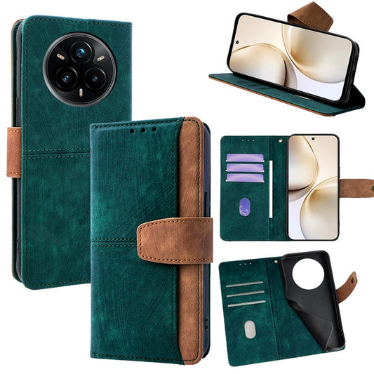 For Realme 14 Pro 5G Case RFID Blocking Color Splicing PU Leather Wallet Phone Cover - Green