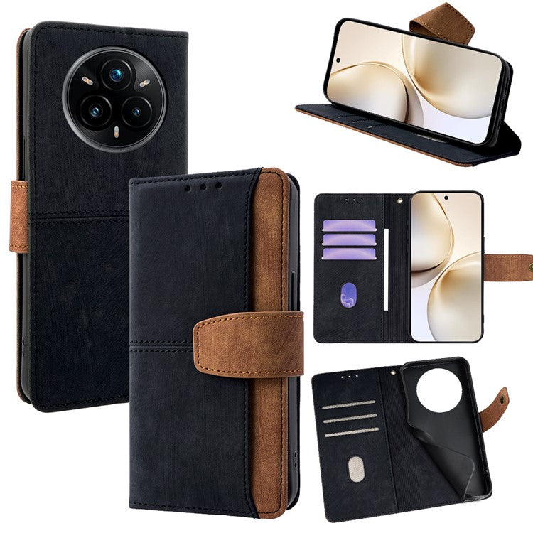 For Realme 14 Pro+ 5G Case RFID Blocking Color Splicing PU Leather Wallet Phone Cover - Black
