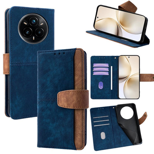 For Realme 14 Pro+ 5G Case RFID Blocking Color Splicing PU Leather Wallet Phone Cover - Blue