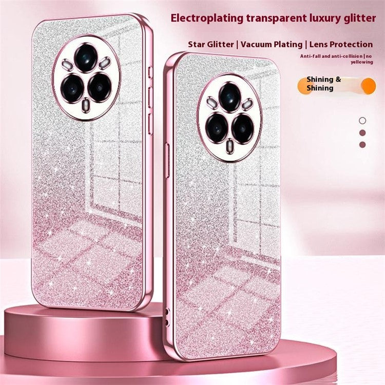 For Realme 14 Pro+ 5G Case Electroplating Gradient Glitter TPU Phone Cover - Silver