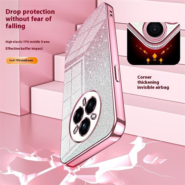 For Realme 14 Pro+ 5G Case Electroplating Gradient Glitter TPU Phone Cover - Silver