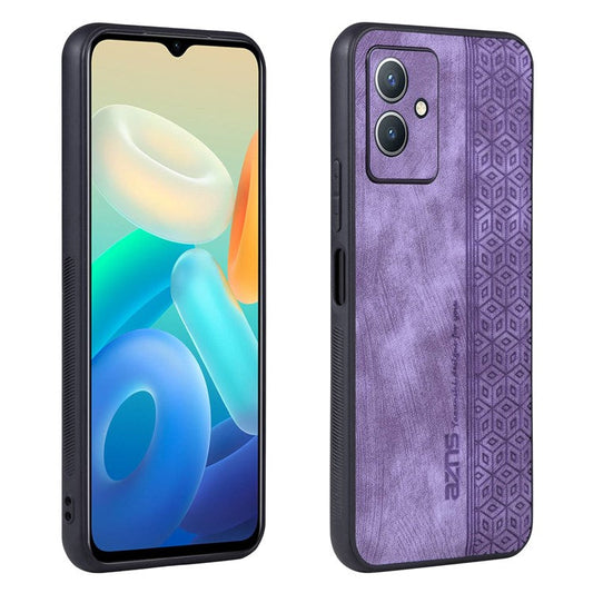 AZNS Anti-scratch Phone Case for vivo Y33s 5G / Y33e 5G, Imprinted Pattern PU Leather Coated TPU Back Cover - Purple