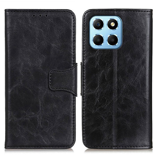 For Honor X8 5G Crazy Horse Texture Split Leather + TPU Phone Cover Book Style Magnetic Clasp Stand Wallet Case - Black