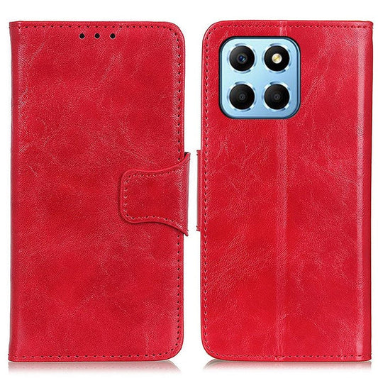 For Honor X8 5G Crazy Horse Texture Split Leather + TPU Phone Cover Book Style Magnetic Clasp Stand Wallet Case - Red
