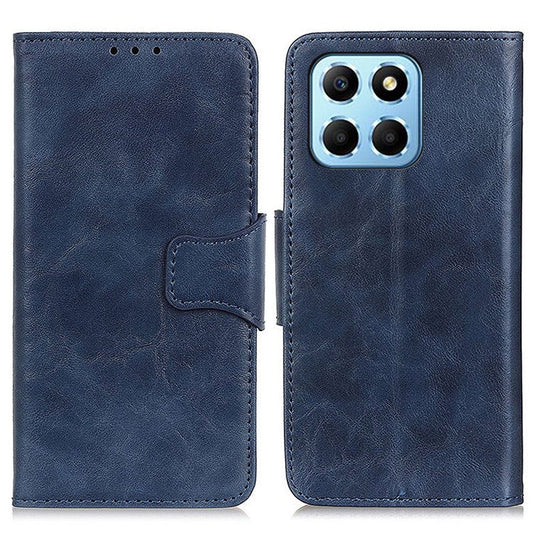For Honor X8 5G Crazy Horse Texture Split Leather + TPU Phone Cover Book Style Magnetic Clasp Stand Wallet Case - Blue