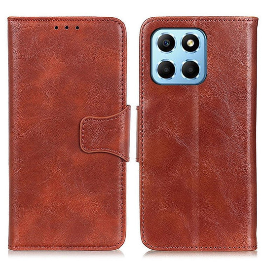 For Honor X8 5G Crazy Horse Texture Split Leather + TPU Phone Cover Book Style Magnetic Clasp Stand Wallet Case - Brown