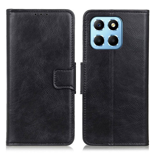 For Honor X8 5G Shockproof Crazy Horse Texture Wallet Stand Case Full Body Protection Split Leather Cell Phone Cover - Black