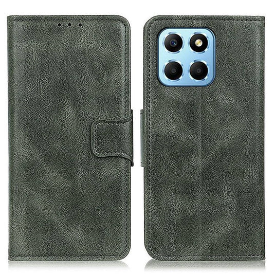 For Honor X8 5G Shockproof Crazy Horse Texture Wallet Stand Case Full Body Protection Split Leather Cell Phone Cover - Blackish Green