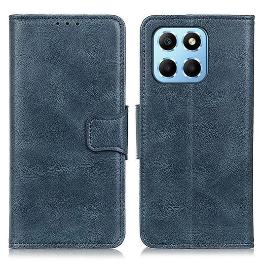 For Honor X8 5G Shockproof Crazy Horse Texture Wallet Stand Case Full Body Protection Split Leather Cell Phone Cover - Blue