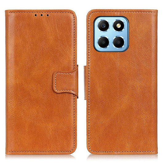 For Honor X8 5G Shockproof Crazy Horse Texture Wallet Stand Case Full Body Protection Split Leather Cell Phone Cover - Brown