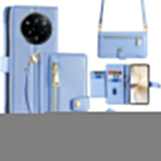 For Realme 14 Pro 5G Case Zipper Pocket Wallet Leather Phone Cover with 2 Straps - Blue
