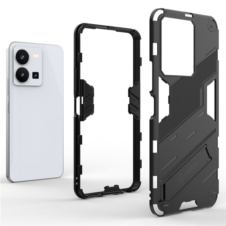 Hard PC + Soft TPU Case for vivo Y35 4G (2022), Anti-scratch Kickstand Protective Phone Cover - Black