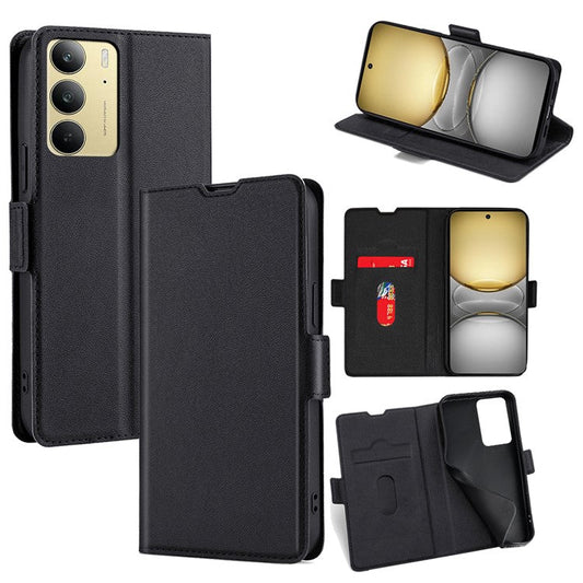 For Realme 14x 5G  /  C75 Case Card Holder PU Leather Phone Cover - Black