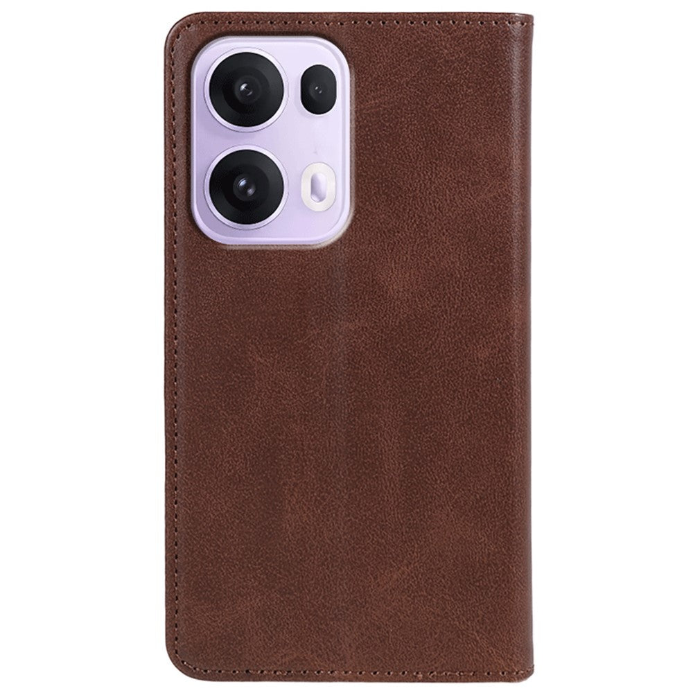 For Oppo Reno13 5G (Global) Case Strong Magnetic PU Leather Phone Cover Calf Texture - Brown