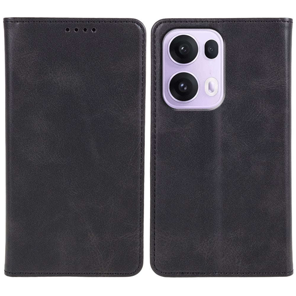 For Oppo Reno13 5G (Global) Case Strong Magnetic PU Leather Phone Cover Calf Texture - Black