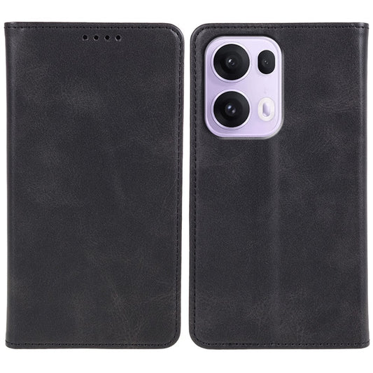 For Oppo Reno13 5G (Global) Case Strong Magnetic PU Leather Phone Cover Calf Texture - Black