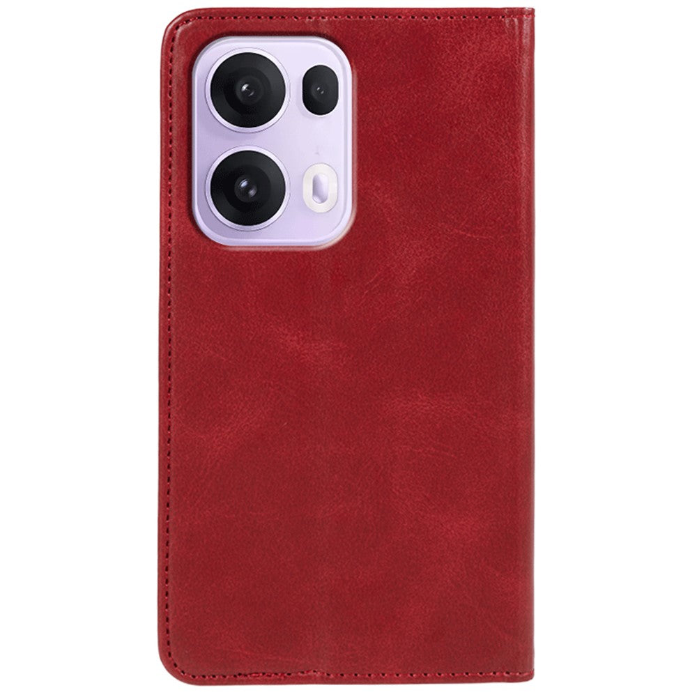 For Oppo Reno13 5G (Global) Case Strong Magnetic PU Leather Phone Cover Calf Texture - Red