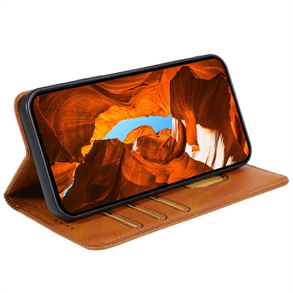 For Oppo Reno13 5G (Global) Case Strong Magnetic PU Leather Phone Cover Calf Texture - Khaki