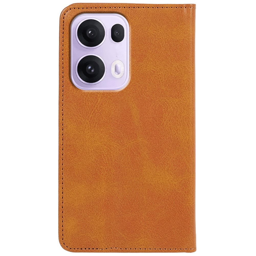For Oppo Reno13 5G (Global) Case Strong Magnetic PU Leather Phone Cover Calf Texture - Khaki