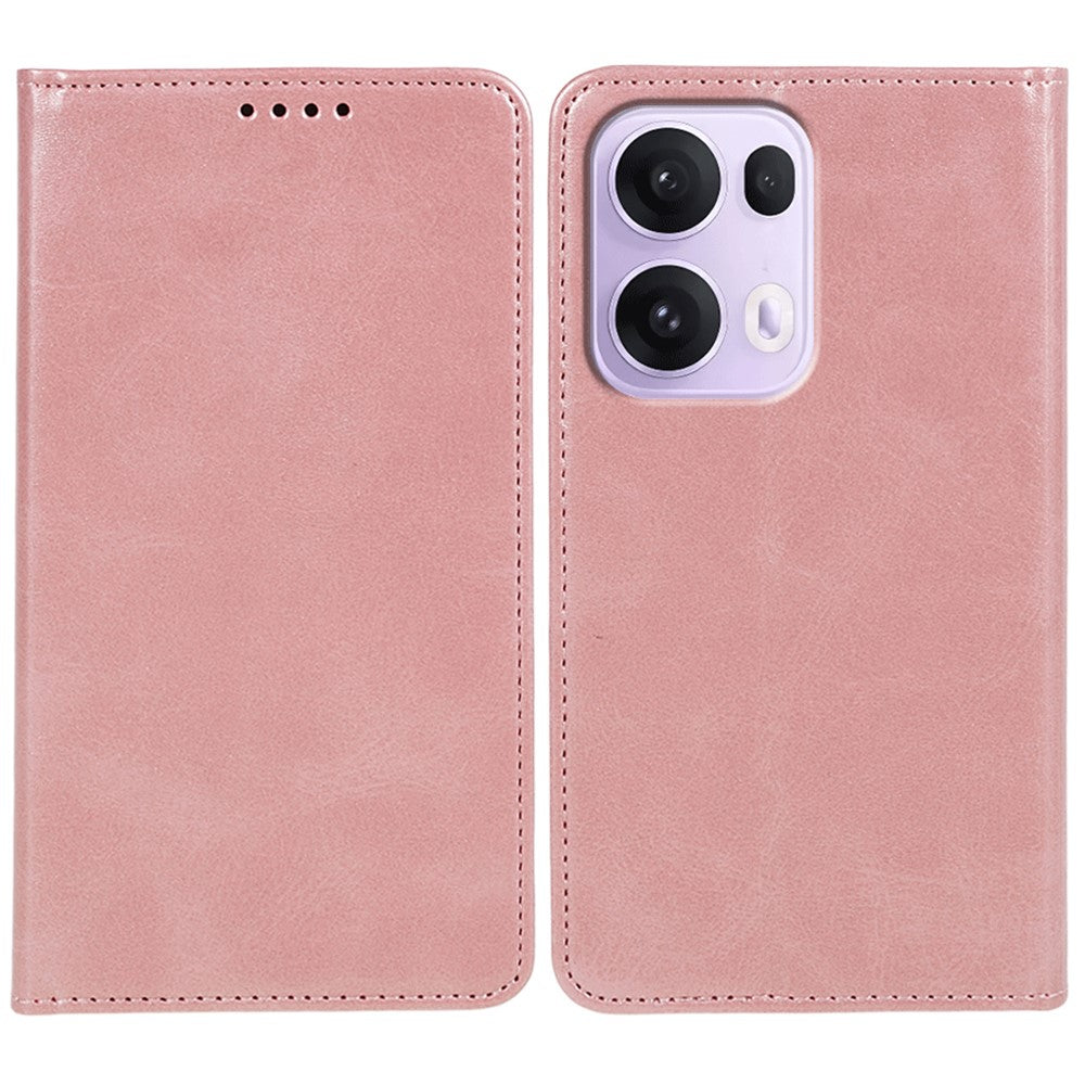For Oppo Reno13 5G (Global) Case Strong Magnetic PU Leather Phone Cover Calf Texture - Rose Gold