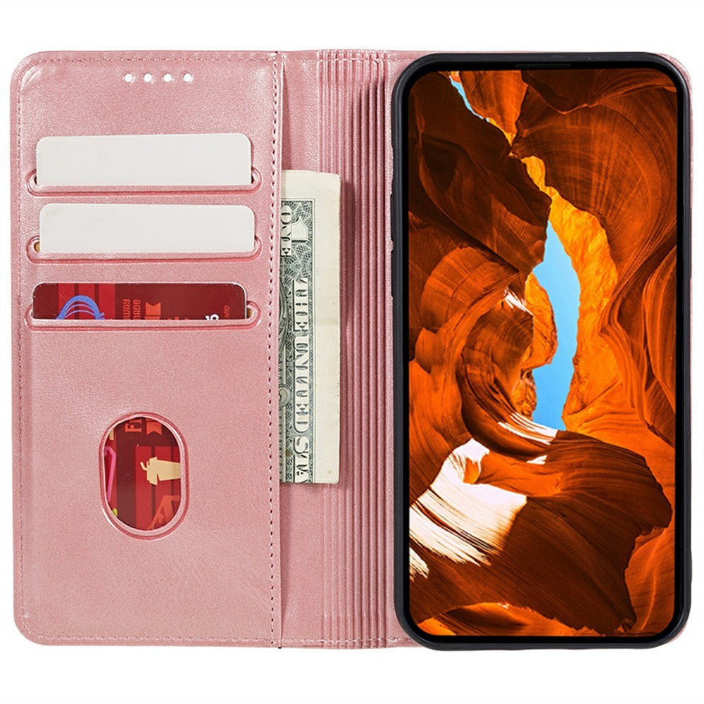 For Oppo Reno13 5G (Global) Case Strong Magnetic PU Leather Phone Cover Calf Texture - Rose Gold