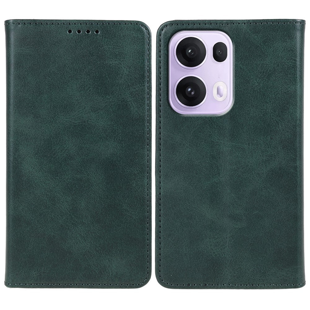 For Oppo Reno13 5G (Global) Case Strong Magnetic PU Leather Phone Cover Calf Texture - Green