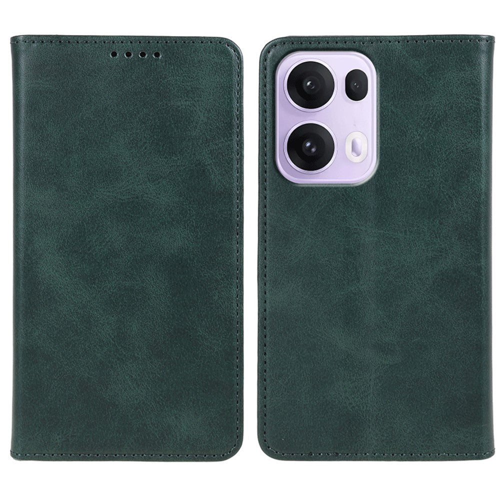 For Oppo Reno13 Pro 5G Case Strong Magnetic PU Leather Phone Cover Calf Texture - Green