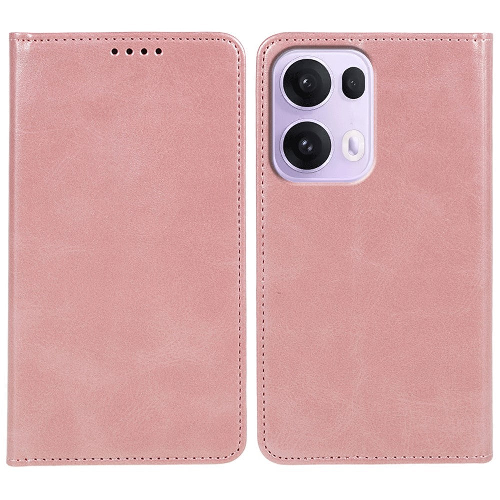 For Oppo Reno13 Pro 5G Case Strong Magnetic PU Leather Phone Cover Calf Texture - Rose Gold
