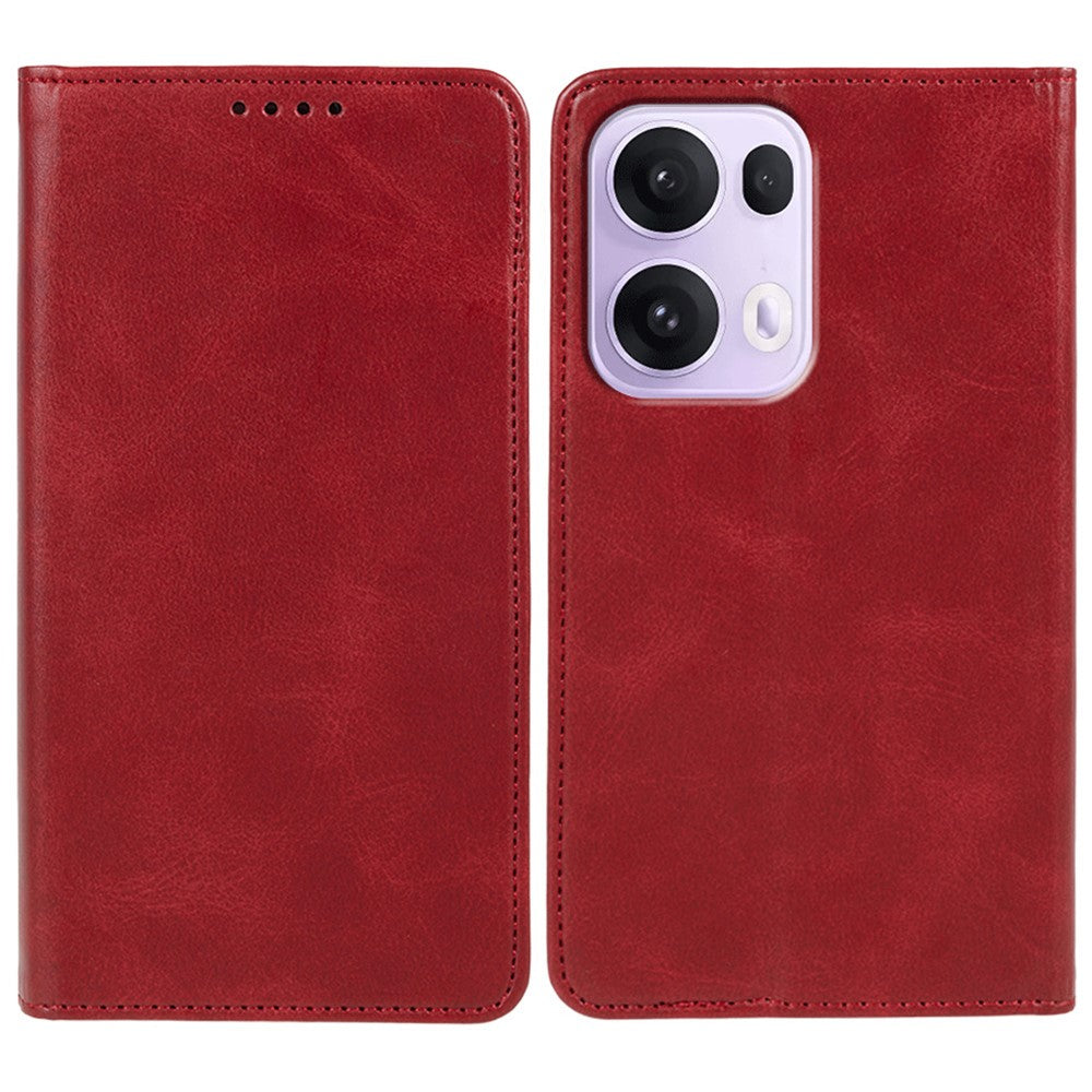 For Oppo Reno13 Pro 5G Case Strong Magnetic PU Leather Phone Cover Calf Texture - Red