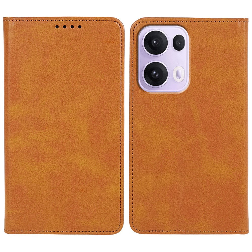 For Oppo Reno13 Pro 5G Case Strong Magnetic PU Leather Phone Cover Calf Texture - Khaki