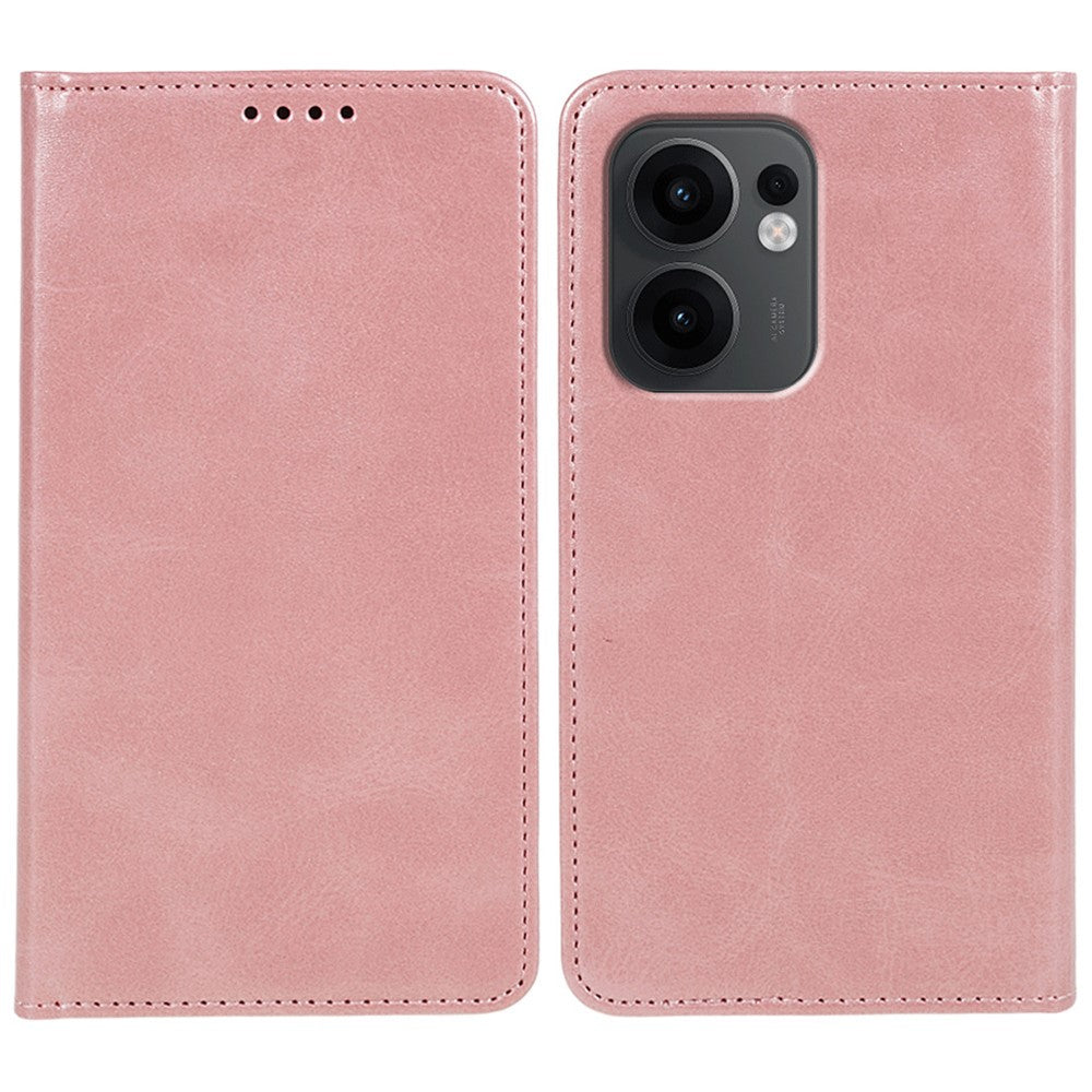 For Oppo Reno13 F 4G / 5G Case Strong Magnetic PU Leather Phone Cover Calf Texture - Rose Gold