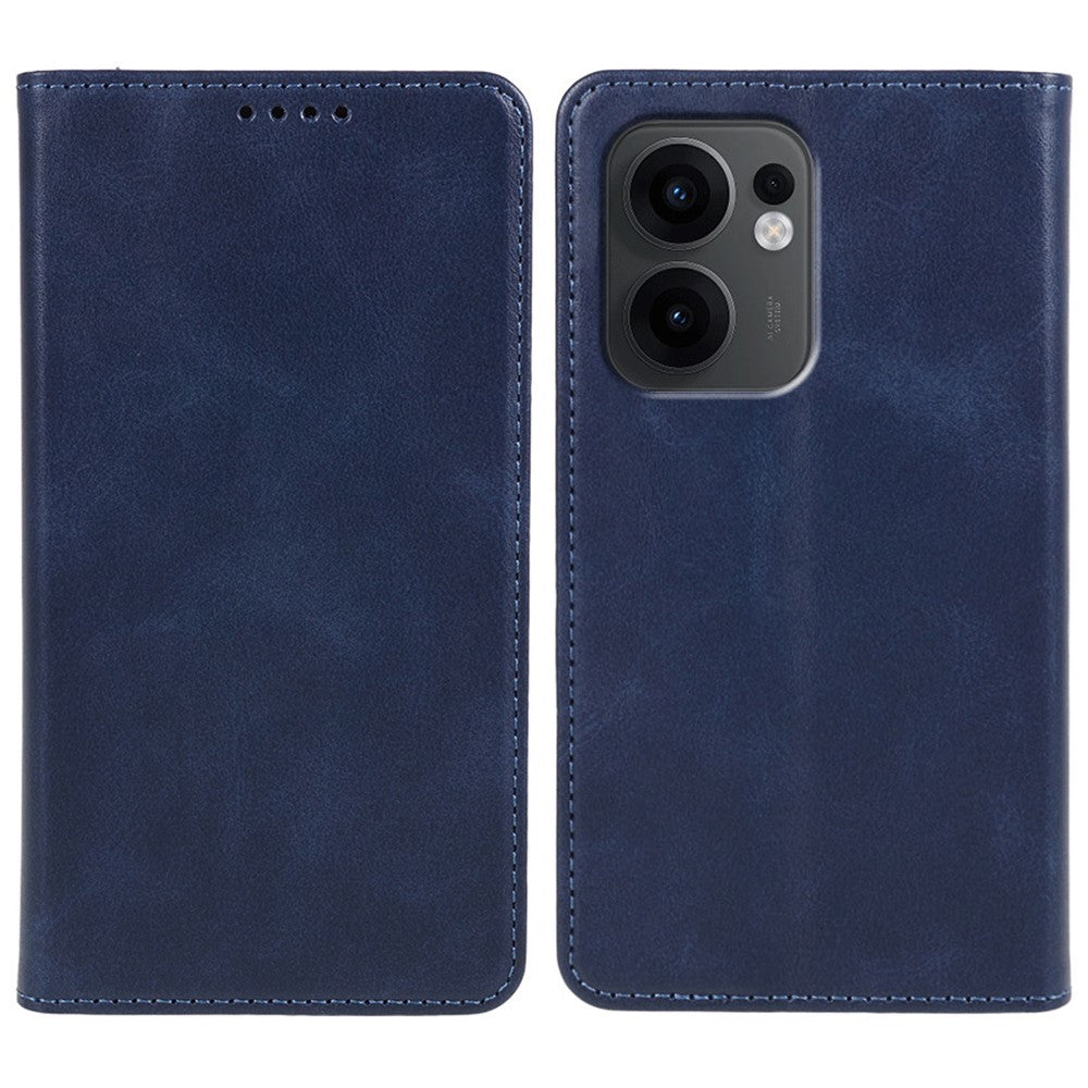 For Oppo Reno13 F 4G / 5G Case Strong Magnetic PU Leather Phone Cover Calf Texture - Blue