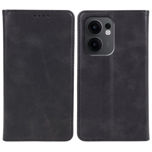 For Oppo Reno13 F 4G / 5G Case Strong Magnetic PU Leather Phone Cover Calf Texture - Black