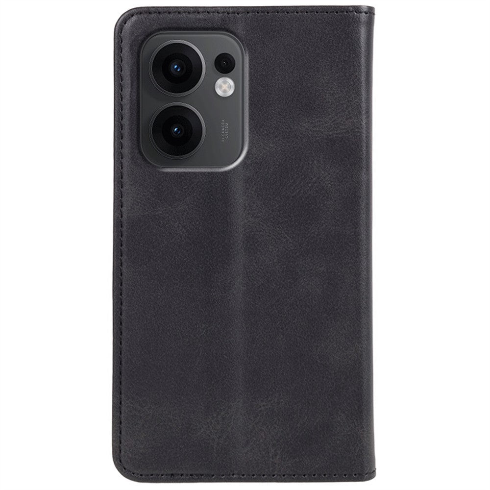 For Oppo Reno13 F 4G / 5G Case Strong Magnetic PU Leather Phone Cover Calf Texture - Black
